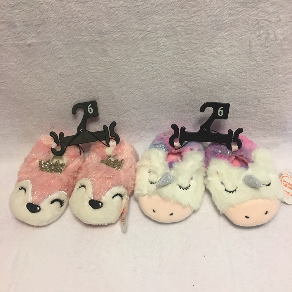NWT Faux Fur Glitter Glam slipper bundle unicorn and princess Baby toddler 5